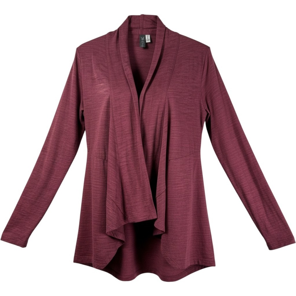 Ibex Merino Wool Draped Open Front Cardigan Burgundy Red Heather Womens S 4127